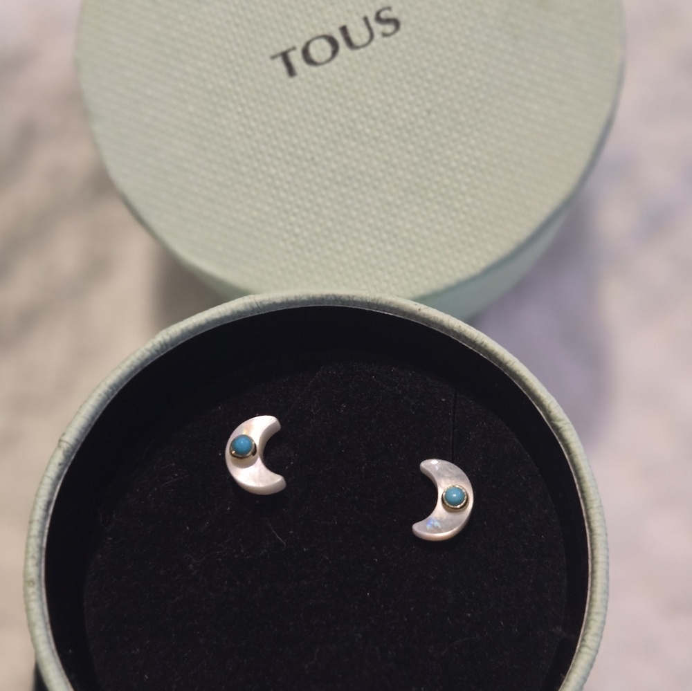 Tous Gold Mother Of Pearl Earrings with Turquoise Accent